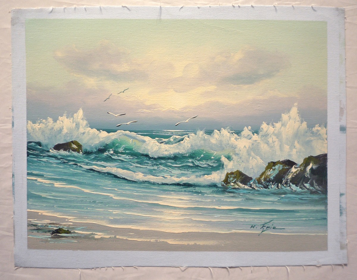  oil painting . Western films autograph oil painting F6 number [ wave sea sea ..]-183- special price -