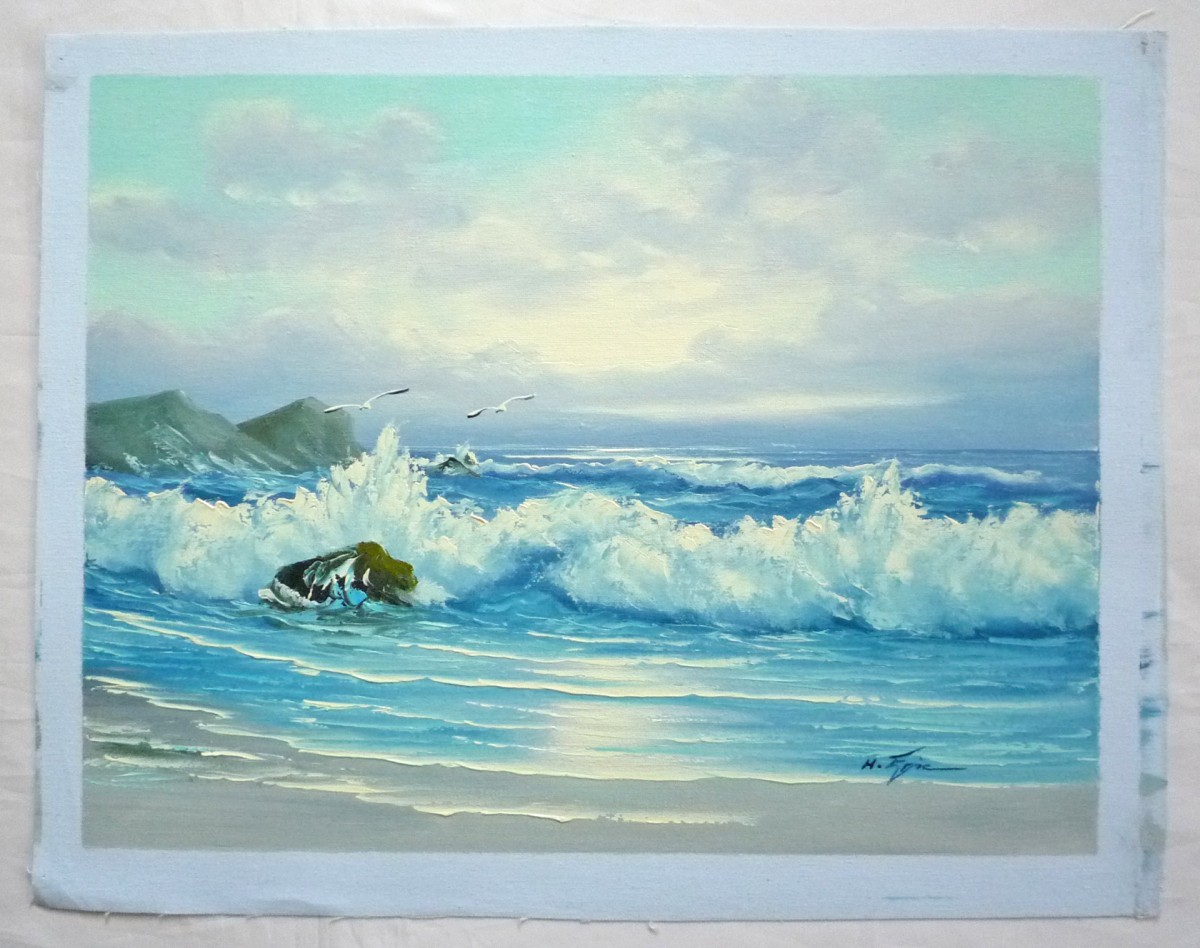  oil painting . Western films autograph oil painting F6 number [ wave sea sea ..]-230- special price -