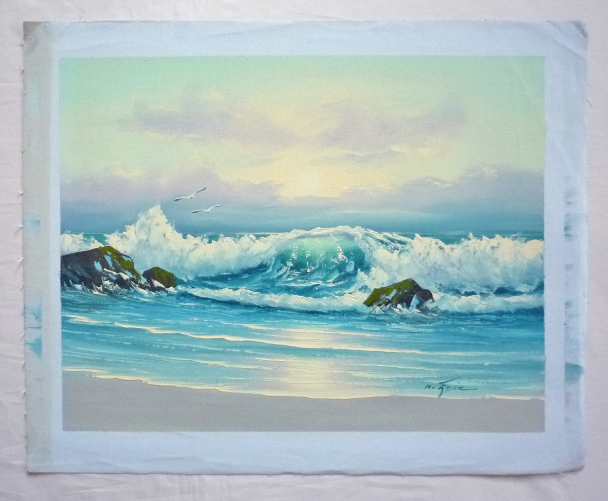  oil painting . Western films autograph oil painting F6 number [ wave sea sea ..]-242- special price -