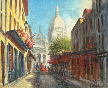 ヨーロッパ絵画 肉筆油絵 (額縁付きで納品対応可) サイズF6号 ペチャウベス作 「パリの街角」_画像1