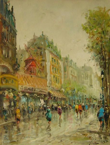 ヨーロッパ絵画 肉筆油絵 (額縁付きで納品対応可) サイズF6号 デモニ作 「パリの街角」