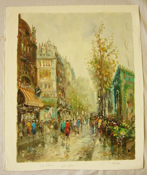 ヨーロッパ絵画 肉筆油絵 (額縁付きで納品対応可) サイズF6号 ディモニ作 「パリの街角」_画像2