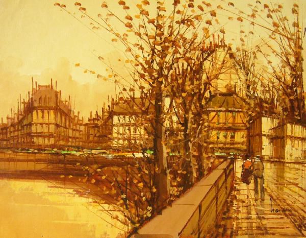 ヨーロッパ絵画 肉筆油絵 (額縁付きで納品対応可) サイズF6号 ナルディーニ作 「パリの街角」のサムネイル
