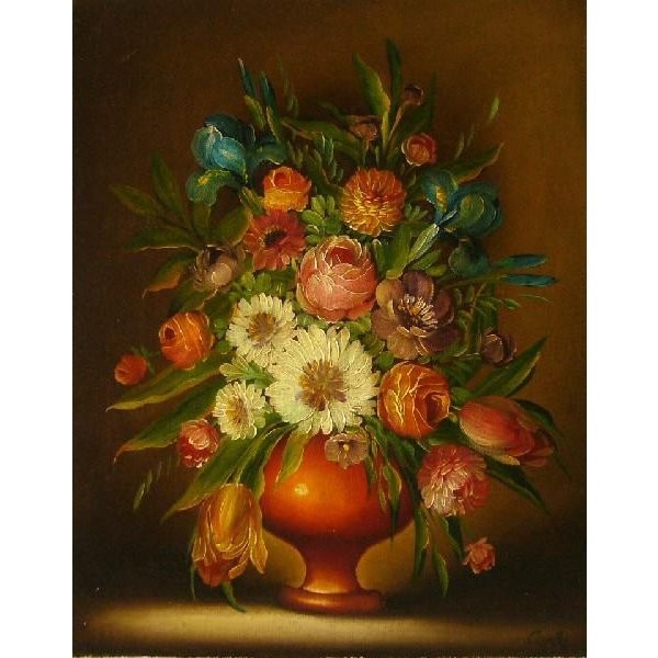ヨーロッパ絵画 肉筆油絵 (額縁付きで納品対応可) サイズF6号 コルダー作 「花瓶の花束」