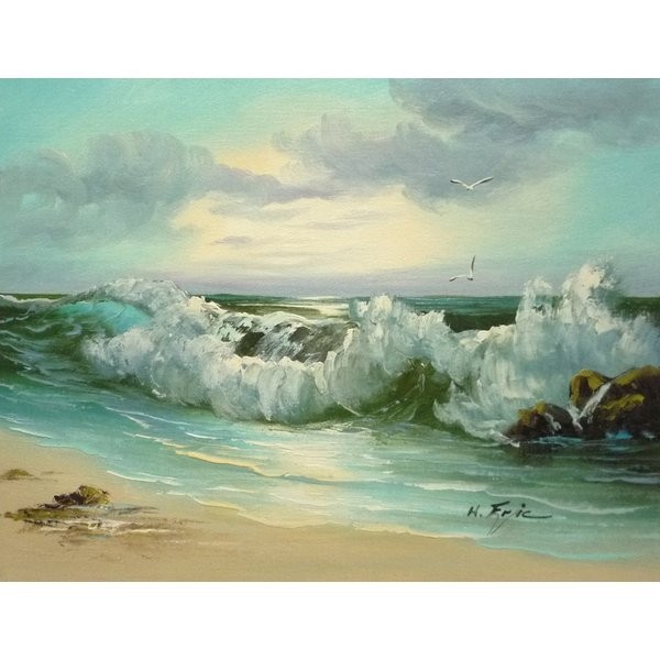 油彩画 洋画 肉筆油絵 F6号 波 海 海景画  特価  的详细信息