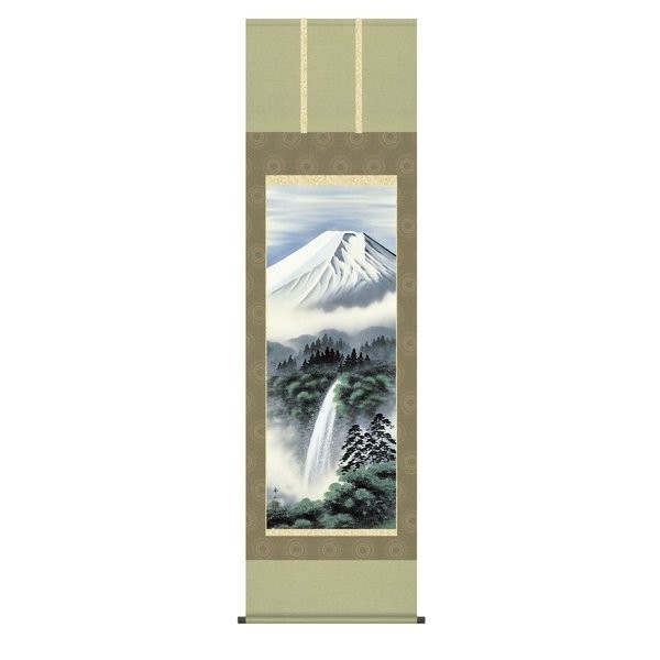 掛け軸 掛軸 純国産掛け軸 床の間 山水画 「富士幽谷」 鈴村秀山 尺五