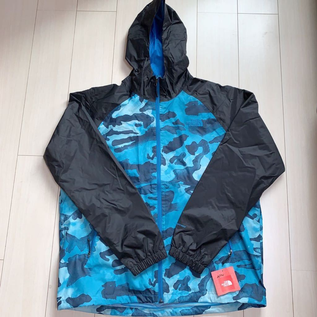 THE NORTH FACE ノースフェイス　nf0a2sza フード付ジャケット　XL ナイロン　ブルー青　迷彩柄　春先梅雨　新品　未使用 DRYVENT _表面全体、左胸に定番の刺繍ロゴ有り。