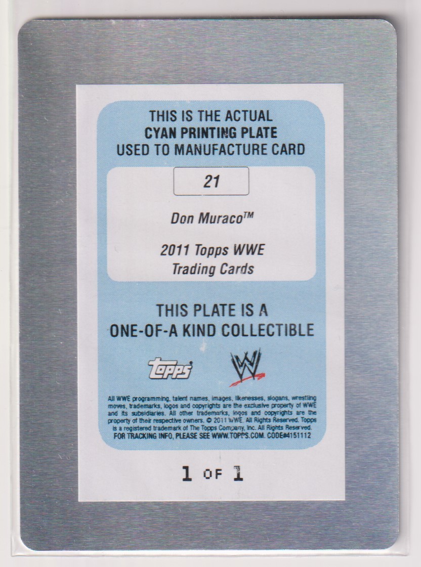 WWE DON MURACO 1/1 CYAN PRINTING PLATE 2011 TOPPS ONE-OF-A KIND COLLECTIBLE 1 of 1 /1 枚限定 ドン・ムラコ プロレス_画像2