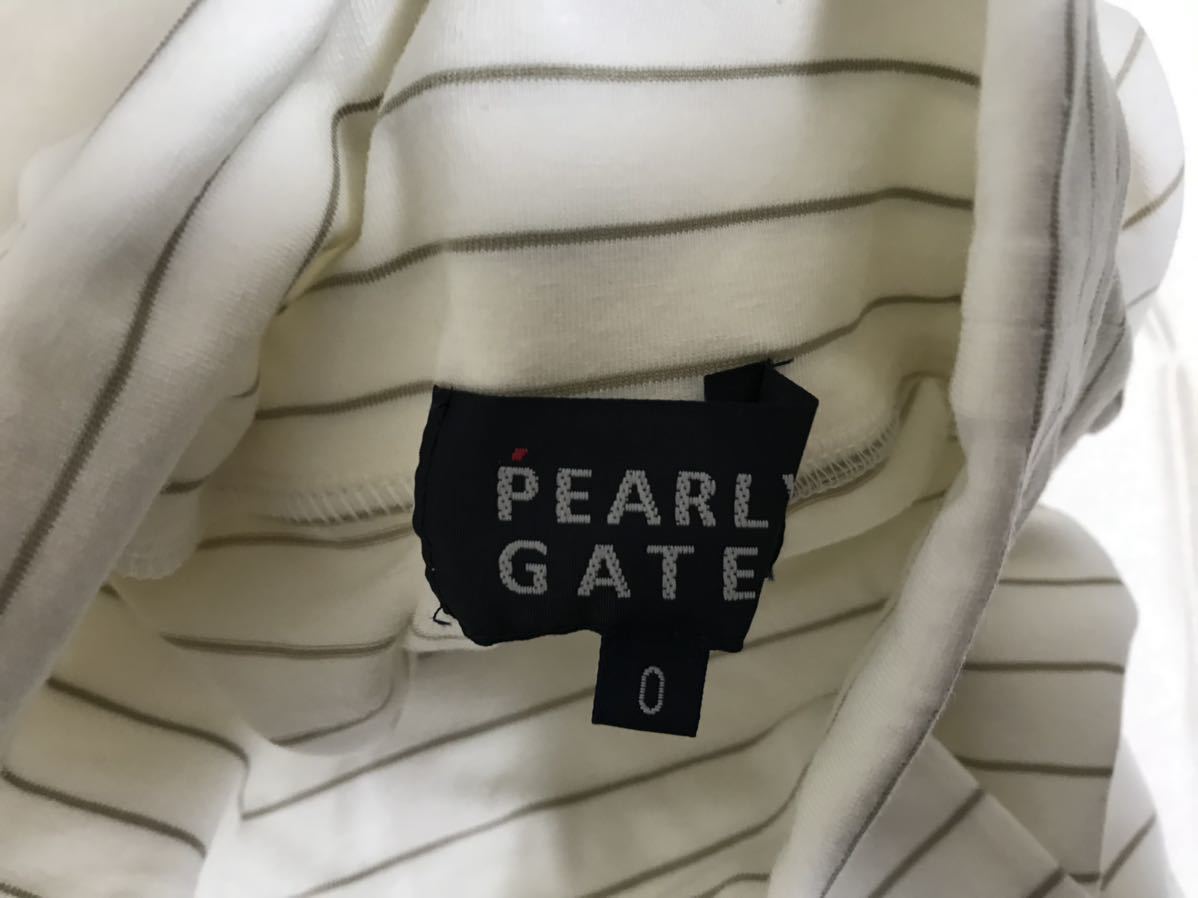 本物パーリーゲイツPEARLYGATESコットンストレッチタートルネックボーダー柄ロング長袖シャツTシャツビジネスホワイト白XSメンズ0ゴルフ_画像5