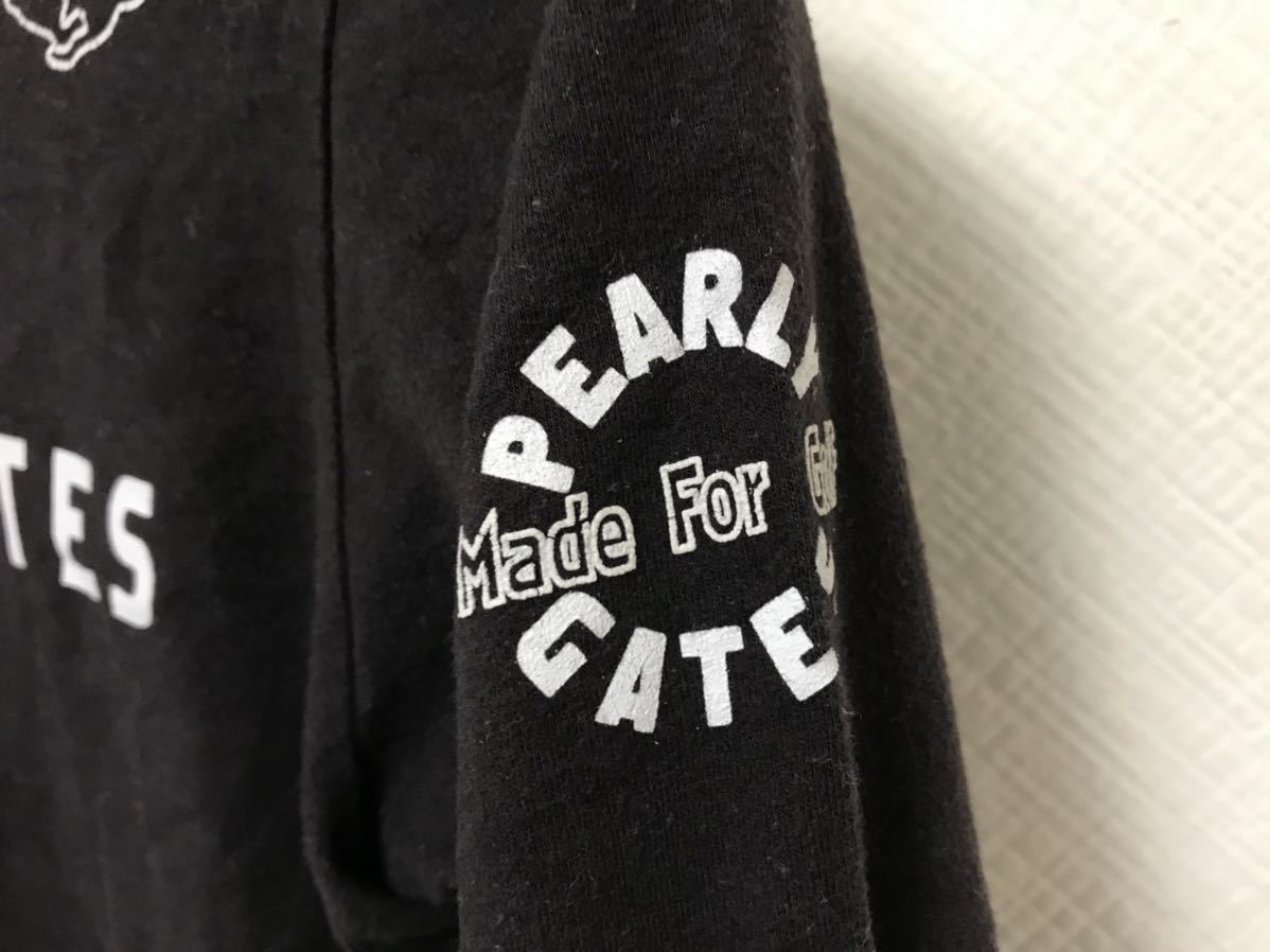 本物パーリーゲイツPEARLYGATESコットンストレッチロゴプリントハイネックタートル長袖ロングTシャツレディースゴルフXS黒ブラック日本製