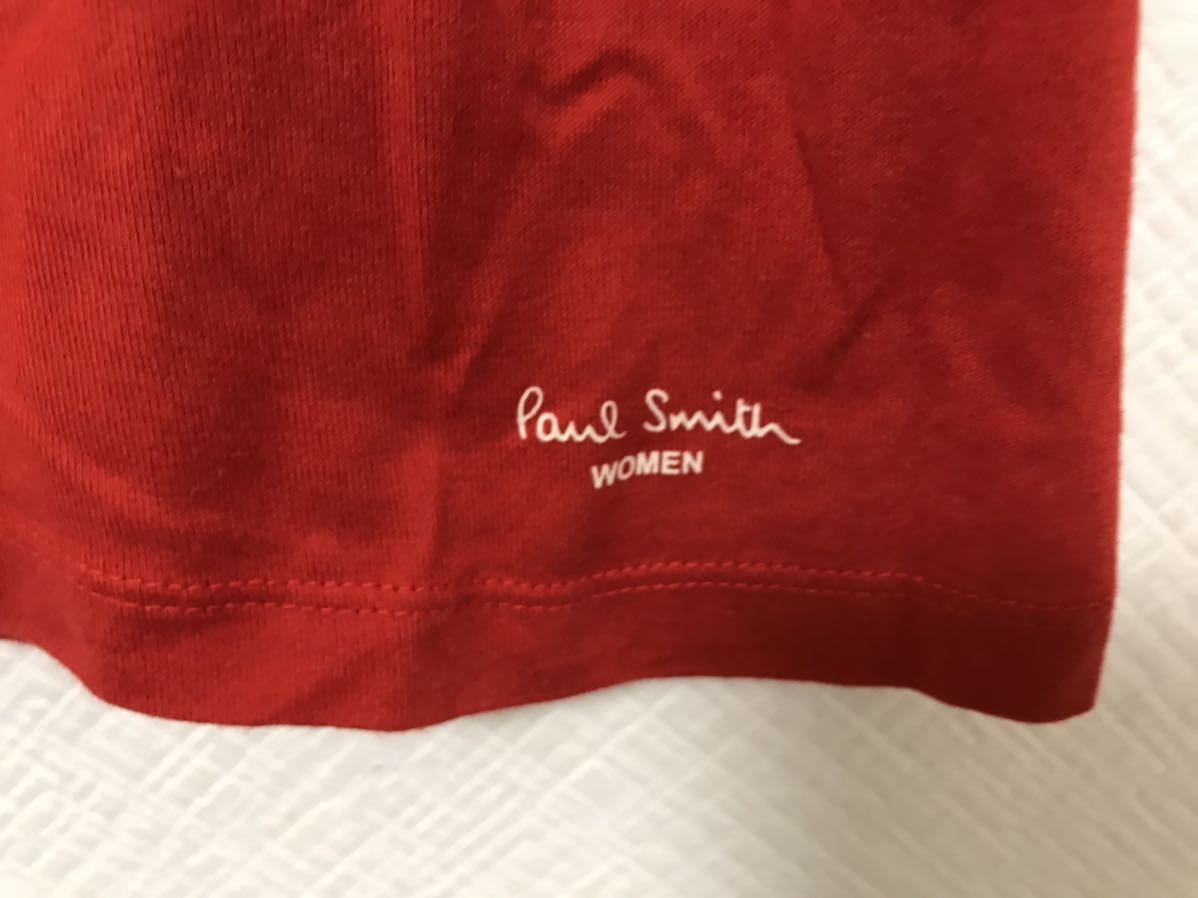 本物ポールスミスPAULSMITHコットンプリントリボン半袖Tシャツレディース赤レッドM_画像3