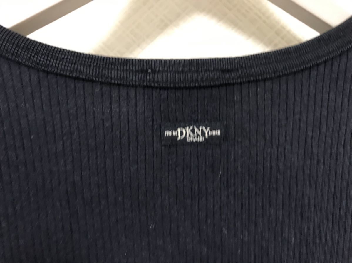 本物ダナキャランジーンズDKNY Vネックコットン長袖ロング7部丈Tシャツレディース紺ネイビーインナーフリー香港製_画像4