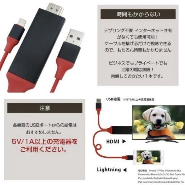 HDMI ケーブル iPhone 変換 ライトニングケーブル 接続簡単!