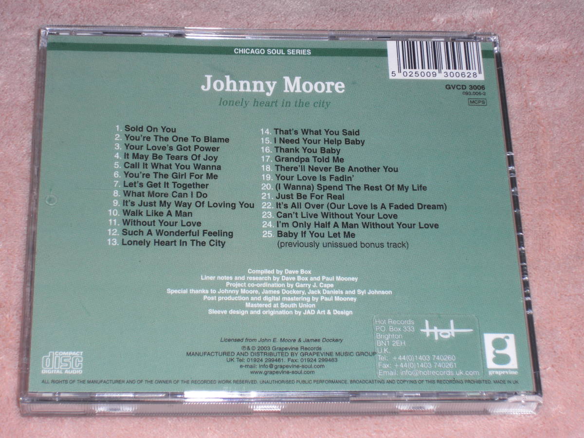 UK盤CD　Johnny Moore ー Lonely Heart In The City 　（Grapevine GVCD 3006）　L soul_画像2