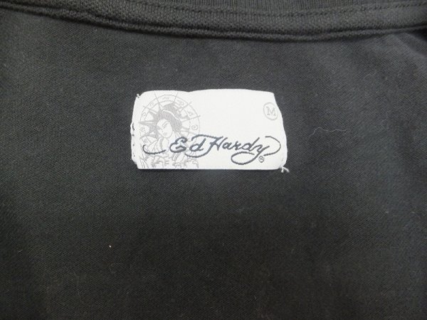 〈送料280円〉Ed Hardy エド・ハーディー レディース スカル・バラ刺繍 バックロゴプリント 半袖ポロシャツ M 黒_画像2