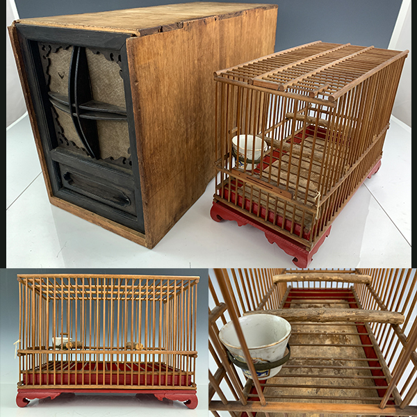 ヤフオク! - 昭和レトロ アンティーク 細密竹細工 鳥かご 竹籠 竹かご...