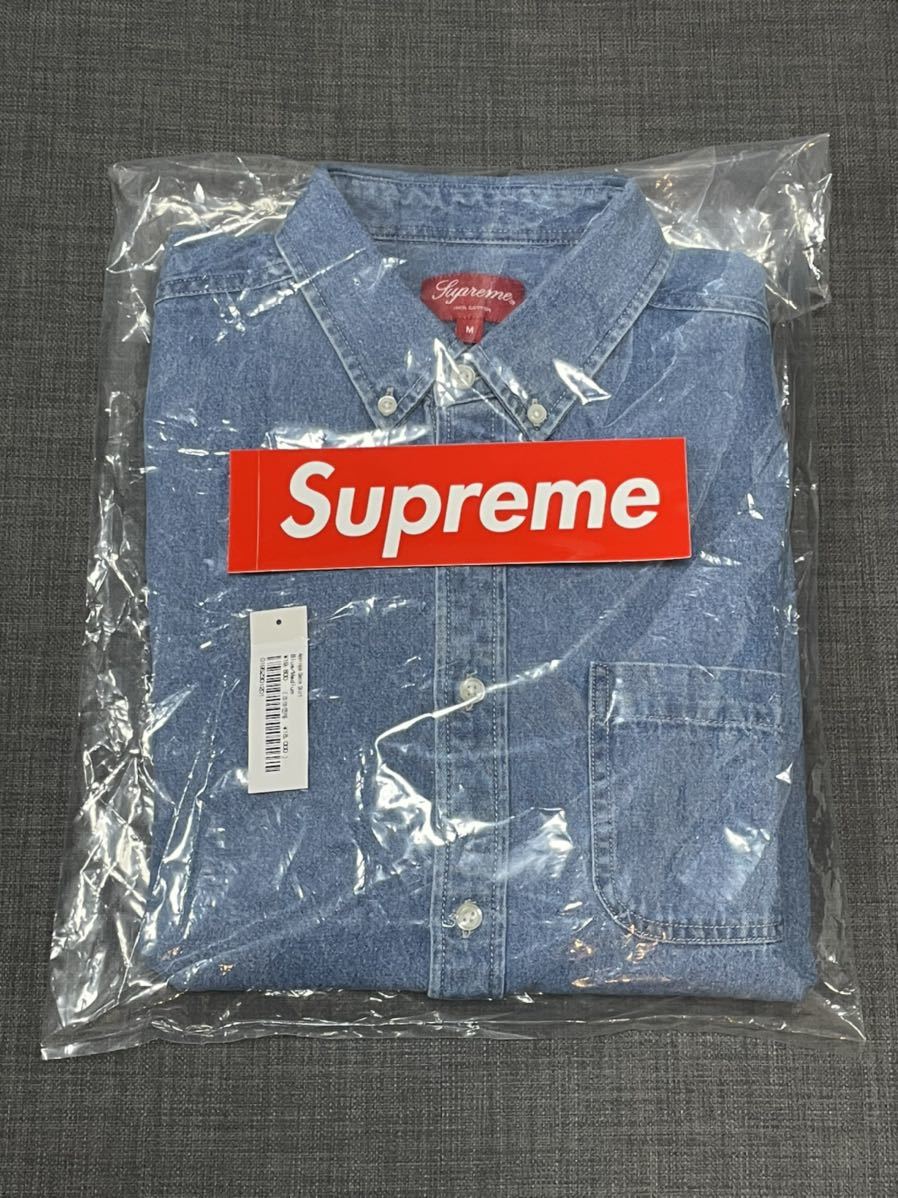 送料無料 M ブルー Supreme Applique Denim Shirt Blue シュプリーム