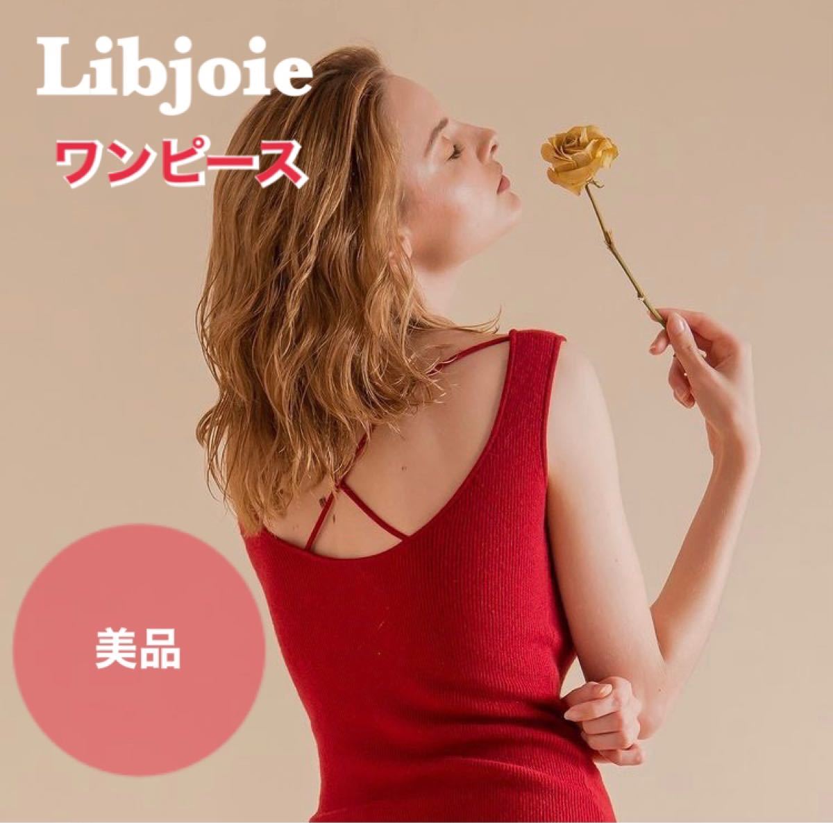 【美品】libjoie リブジョワ Yuki バッククロス ニットワンピース　赤　フリーサイズ