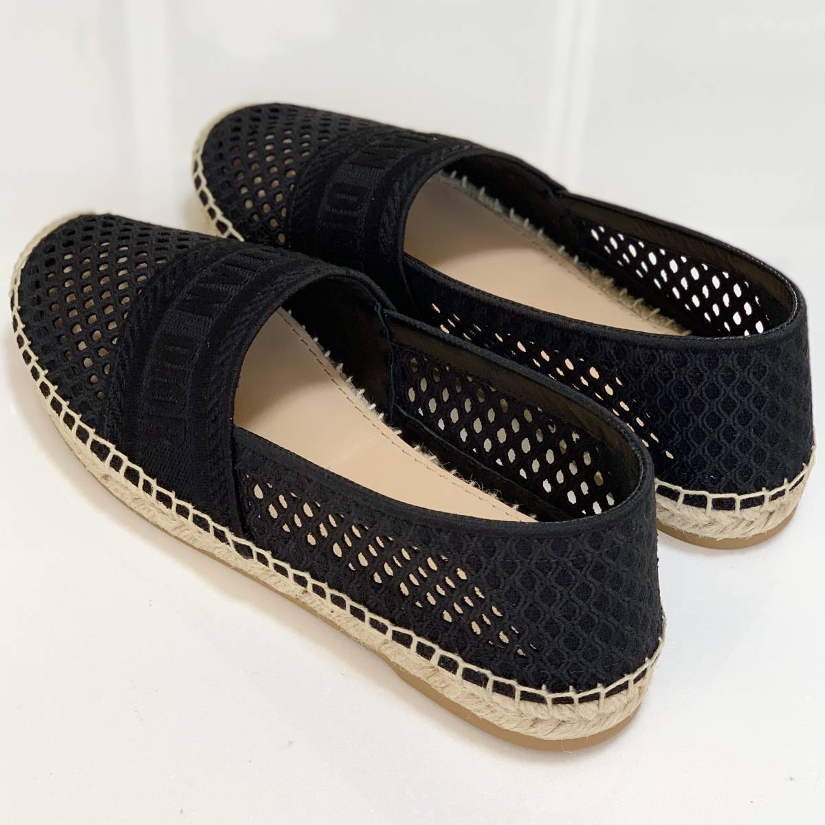 3172 unused Christian Dior mesh espadrille flat shoes black 