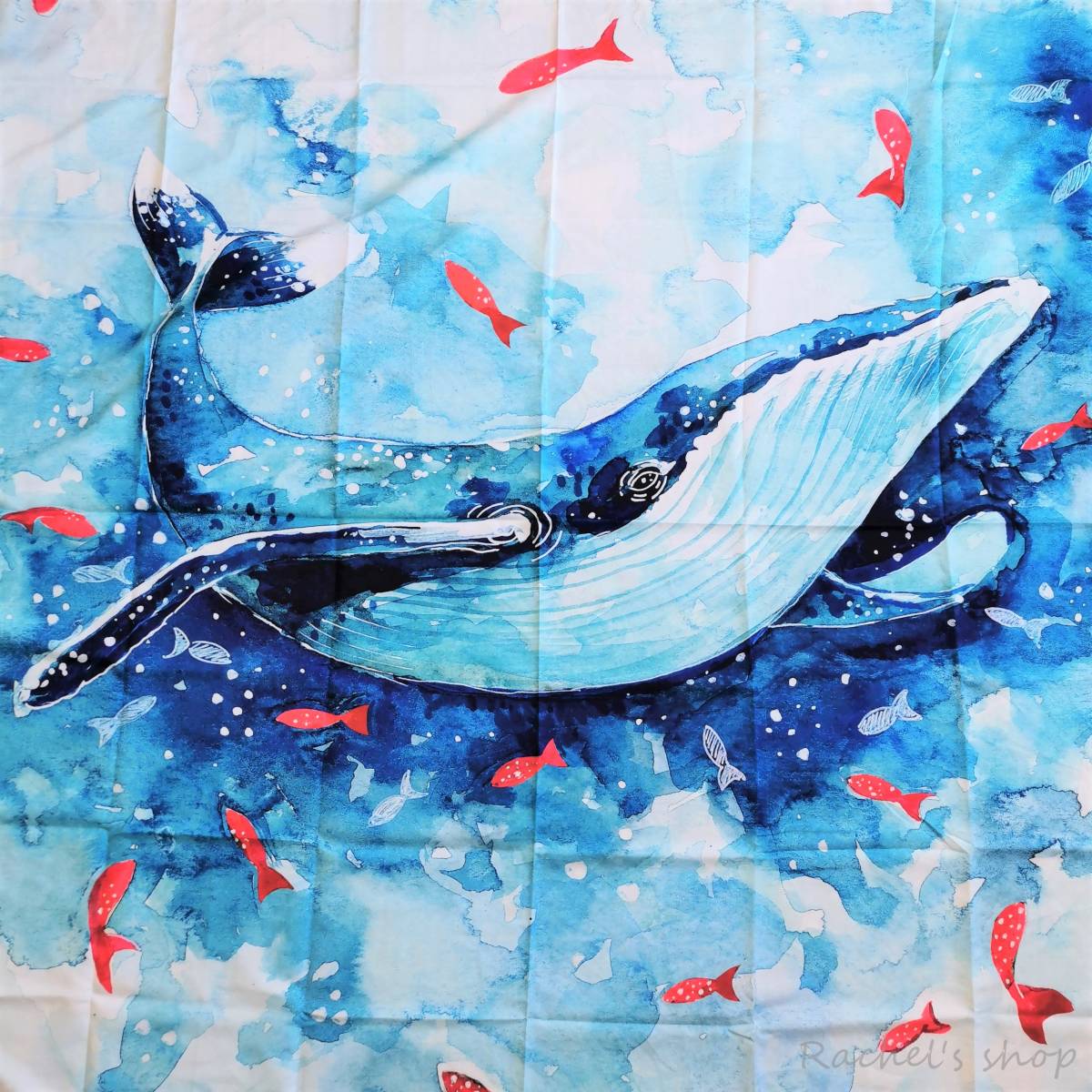 タペストリーB41　金具付き　クジラ　海　魚　夏　涼しい　アート　ファブリックポスター　水族館　ウォールデコ　