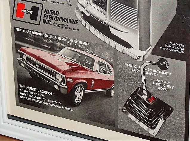 1970年 USA 70s vintage 洋書雑誌広告 額装品 HURST Shifter ハースト / 検索用 シボレー CHEVY NOVA 店舗 ガレージ 看板 ディスプレイ(A4)_画像4