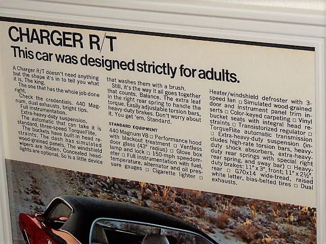 1970年 USA 70s vintage 洋書雑誌広告 額装品 Dodge Charger R/T ダッジ チャージャー / 検索用 店舗 ガレージ 看板 ディスプレイ (A4size)_画像2