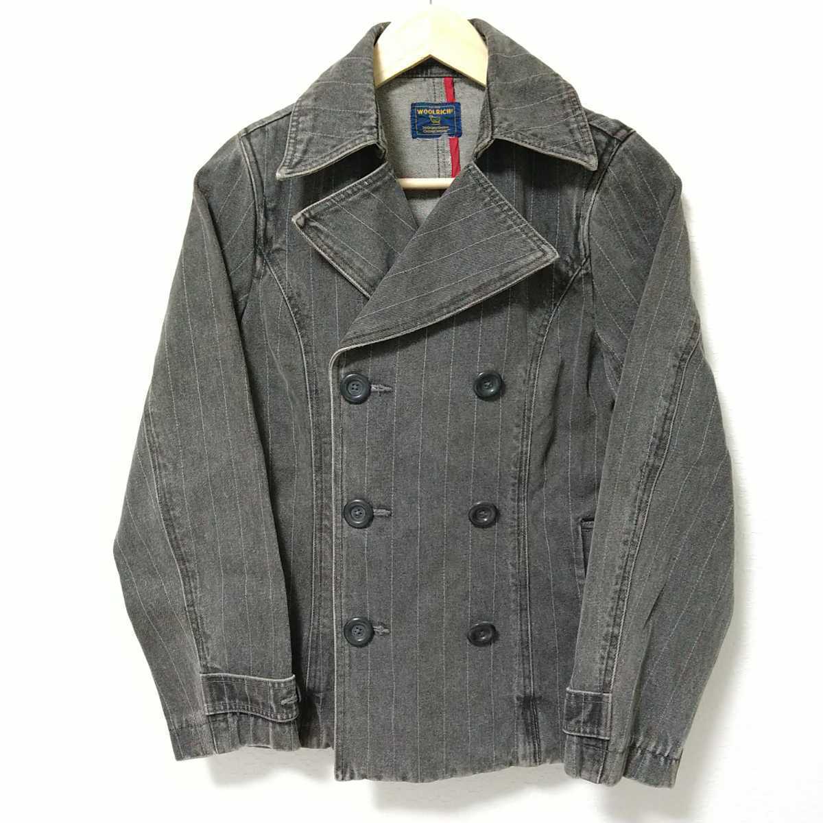Woolrich ウールリッチ デニム ジャケット ジーンズ ダブルボタン トレンチ コート ショート丈 ストライプ グレー 綿 メンズ 1644ww Woolrich ウールリッチ デニム ジャケット ジーンズ ダブルボタン トレンチ コート ショート丈 ストライプ グレー 綿 メンズ 1644ww