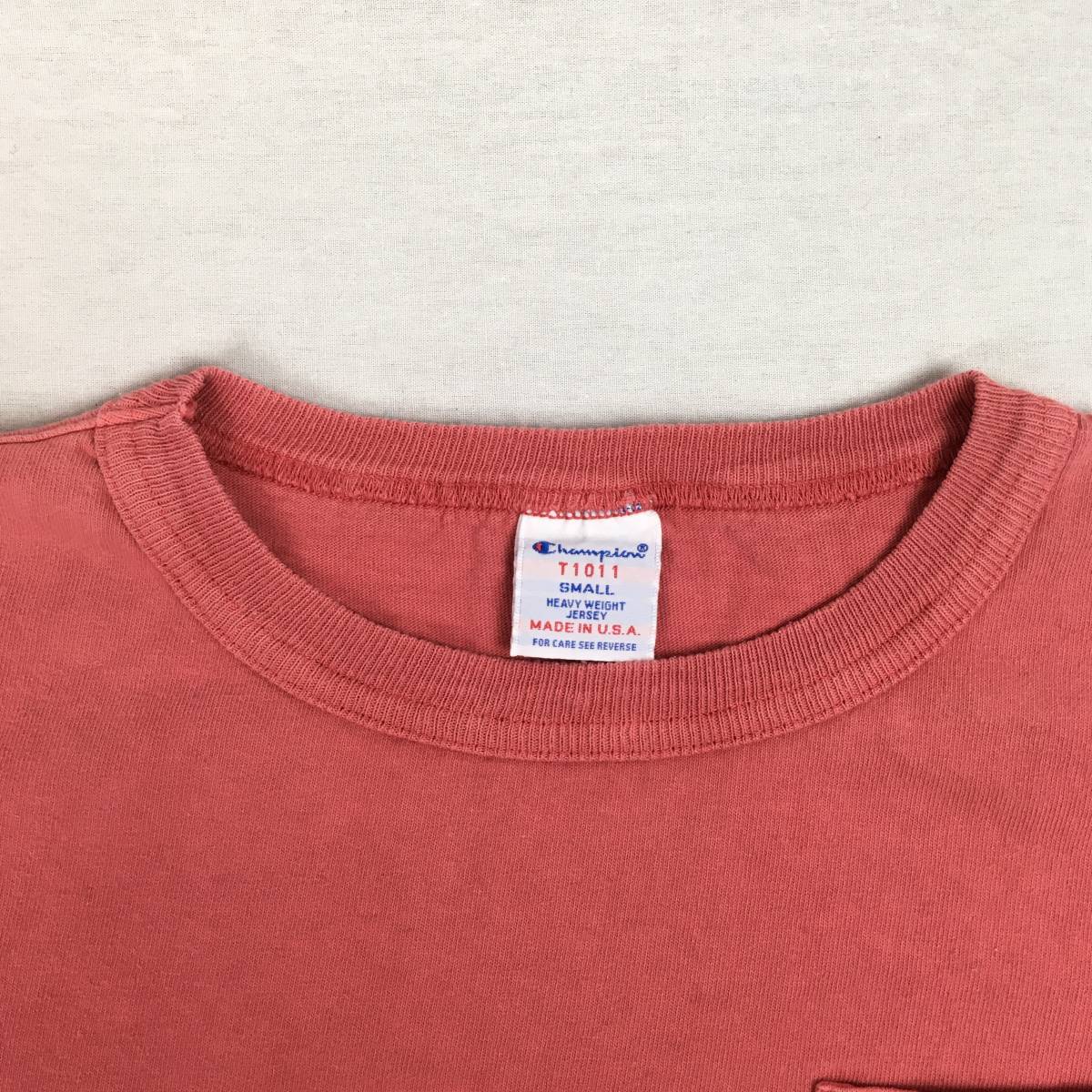 Champion チャンピオン T1011 米国製 Ｔシャツ 胸ポケット Sサイズ 朱色 ヘビーウェイト_画像2