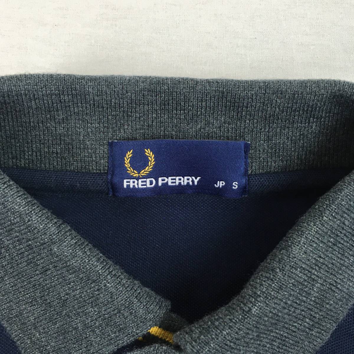 FRED PERRY フレッドペリー ポロシャツ FZ1440 Sサイズ 日本製 紺/灰/黄 鹿の子 半袖シャツ_画像4