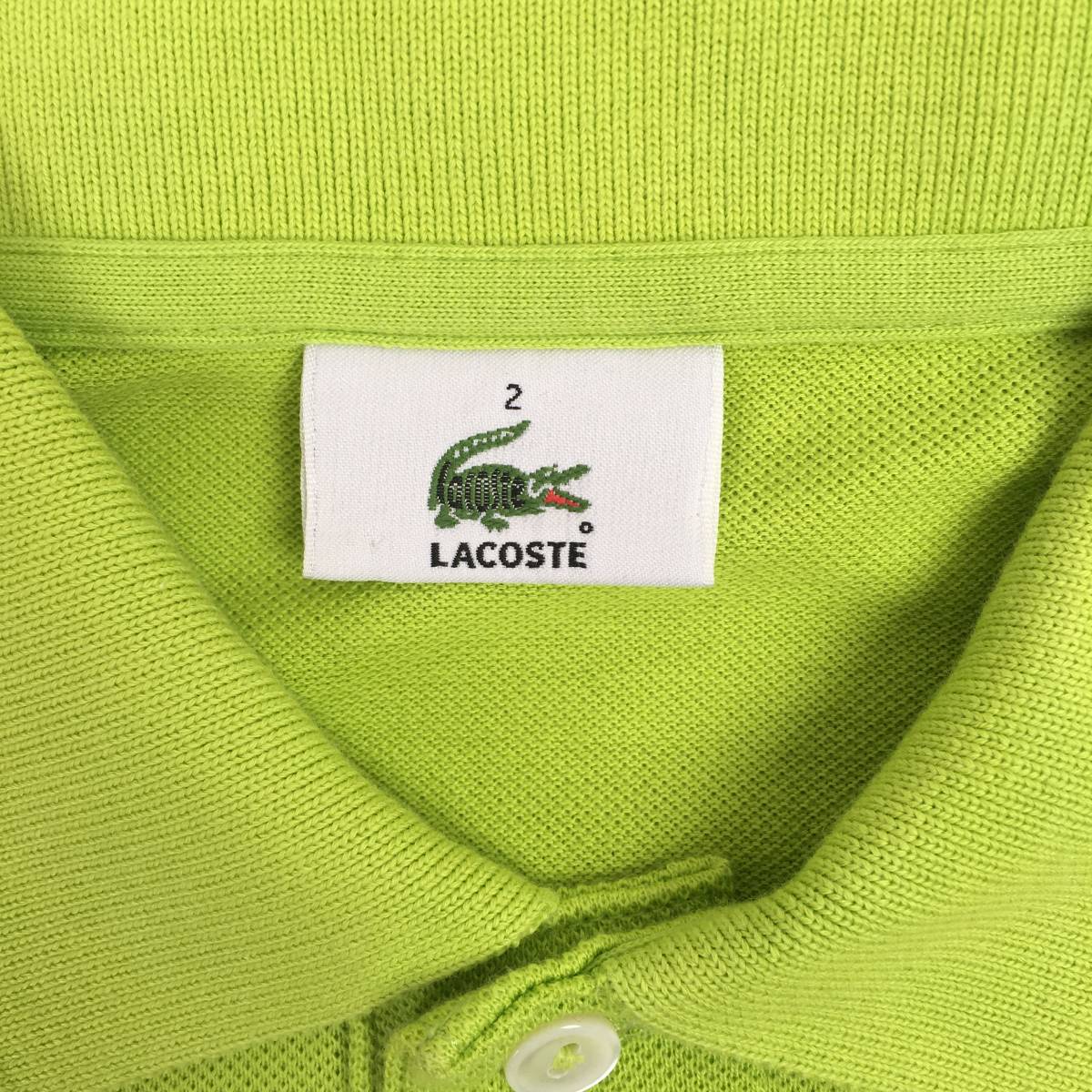 LACOSTE ラコステ ポロシャツ L1212 日本製 鹿の子 サイズ2 黄緑 半袖 シャツ_画像3