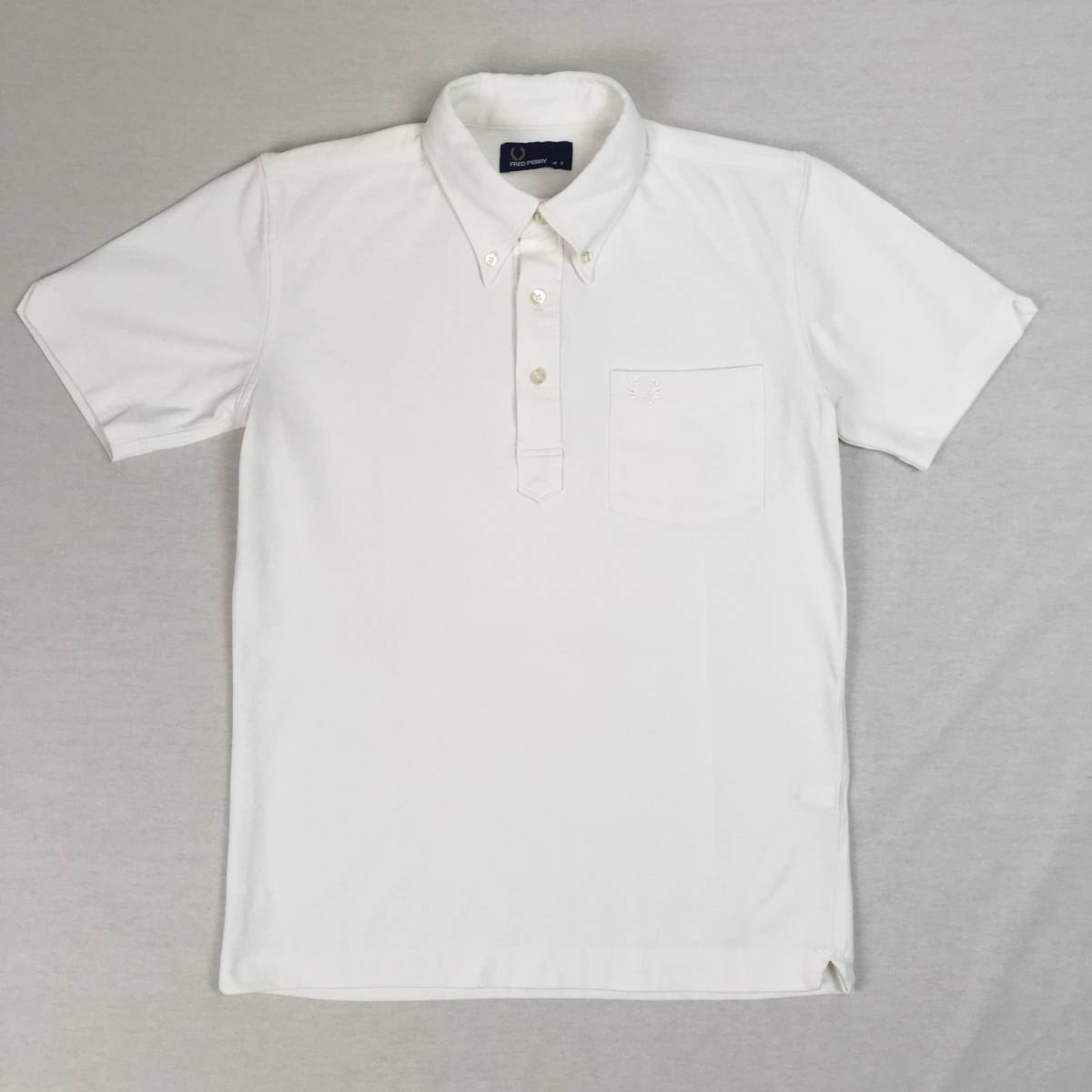 FRED PERRY フレッドペリー ポロシャツ F1413 日本製 ホワイト Sサイズ 鹿の子 半袖シャツ 胸ポケット_画像1