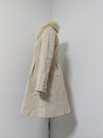 [ free shipping ]A355 JAYRO Gyro white tea Anne gola coat fox fur real fur beige 9AR wool 