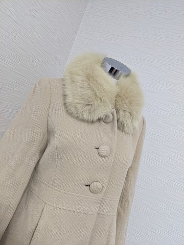 [ free shipping ]A355 JAYRO Gyro white tea Anne gola coat fox fur real fur beige 9AR wool 
