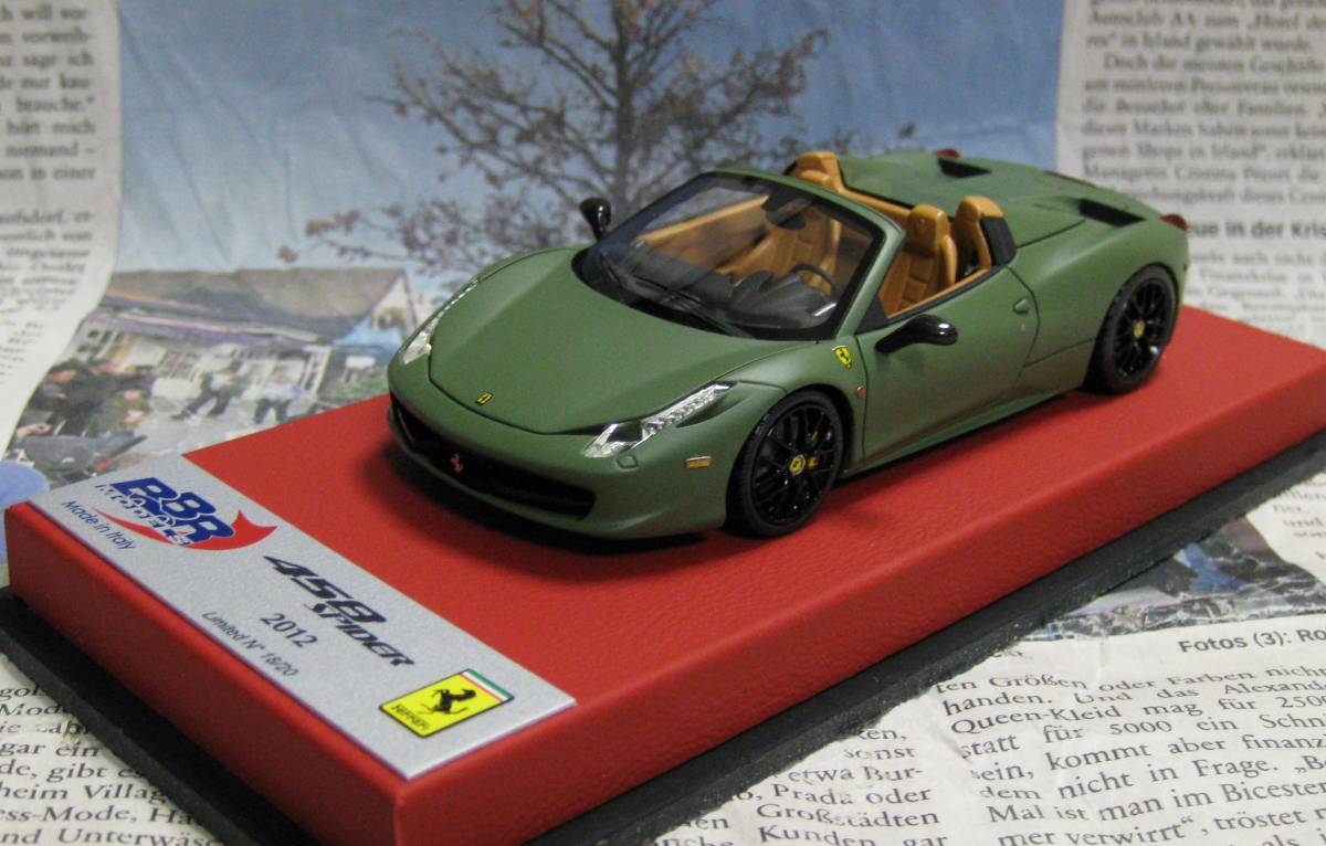 ★絶版*世界20台*BBR*Ferrari 458 Spider 2012 マットミリタリーグリーン*フェラーリ≠MR_画像1