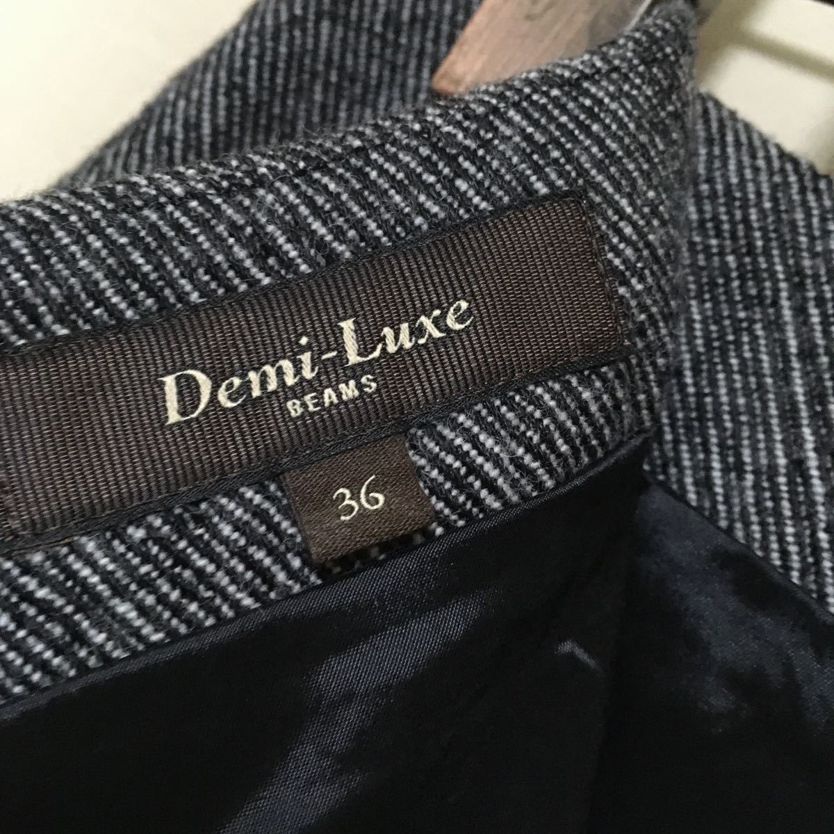 【美品】Demi-Luxe BEAMS デミルクスビームス リネン×ウール フリンジ スカート 36/Sサイズ ブラック×ホワイト レディース 膝下 日本製_画像9