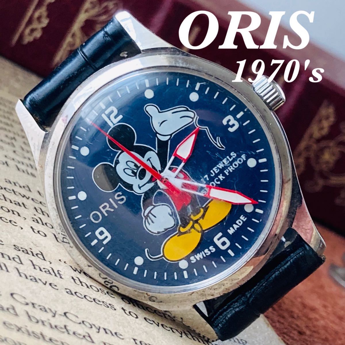 ■カワイイ！ミッキーマウス/オリス/ORIS/手巻きメンズ腕時計/アンティークウォッチ/1970’sビンテージ/35㎜/古着女子にも/ネイビー/A270_画像1