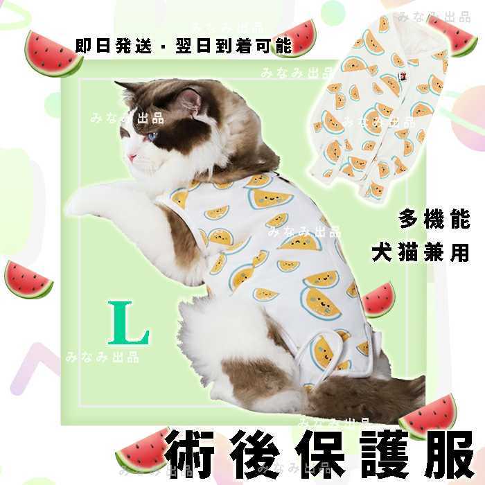 新入荷 猫犬 術後服 ウェア 離乳 避妊　手術 雄雌 エレザべスカラー西瓜柄L 猫服　犬服　エリザベスウェア