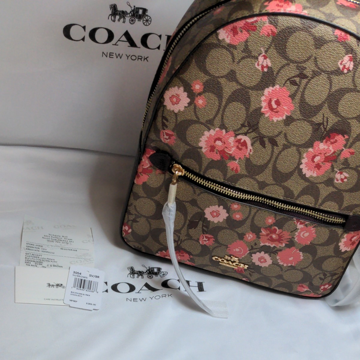 コーチ　COACH リュックサック　シグネイチャー花柄ブラウン　ピンク　かわいい　デイバッグ　新品未使用