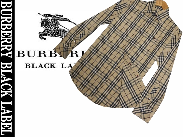 美品★BURBERRY BLACK LABEL ベージュフルチェックシャツ 　サイズ２