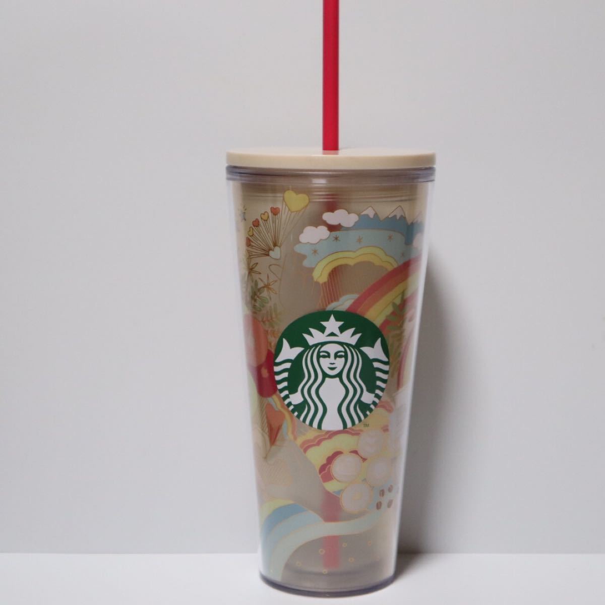 【香港限定】香港 Starbucks  タンブラー　虹　ストロー付き　ベンティサイズ