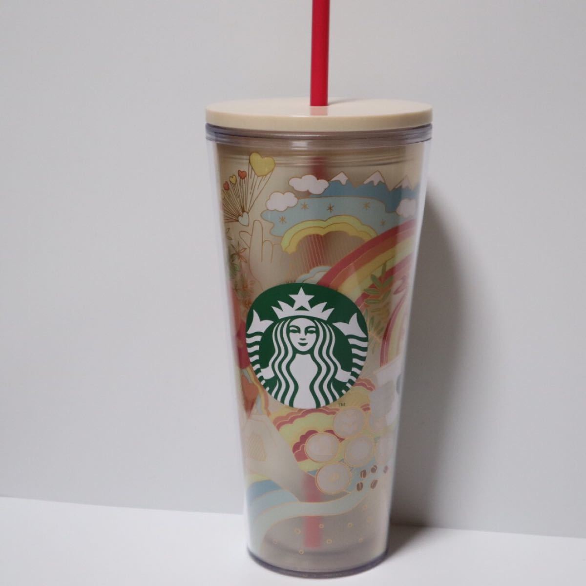 【香港限定】香港 Starbucks  タンブラー　虹　ストロー付き　ベンティサイズ