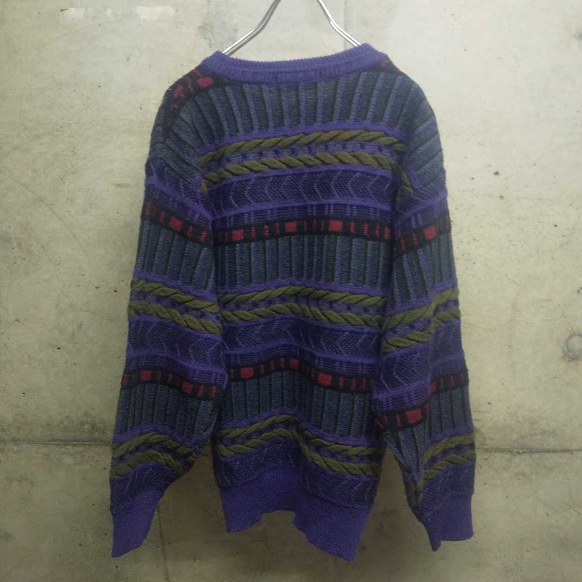 3Dニット 立体編み 総柄 セーター 古着 used 90s coogi風 knit ニット vintage _画像3