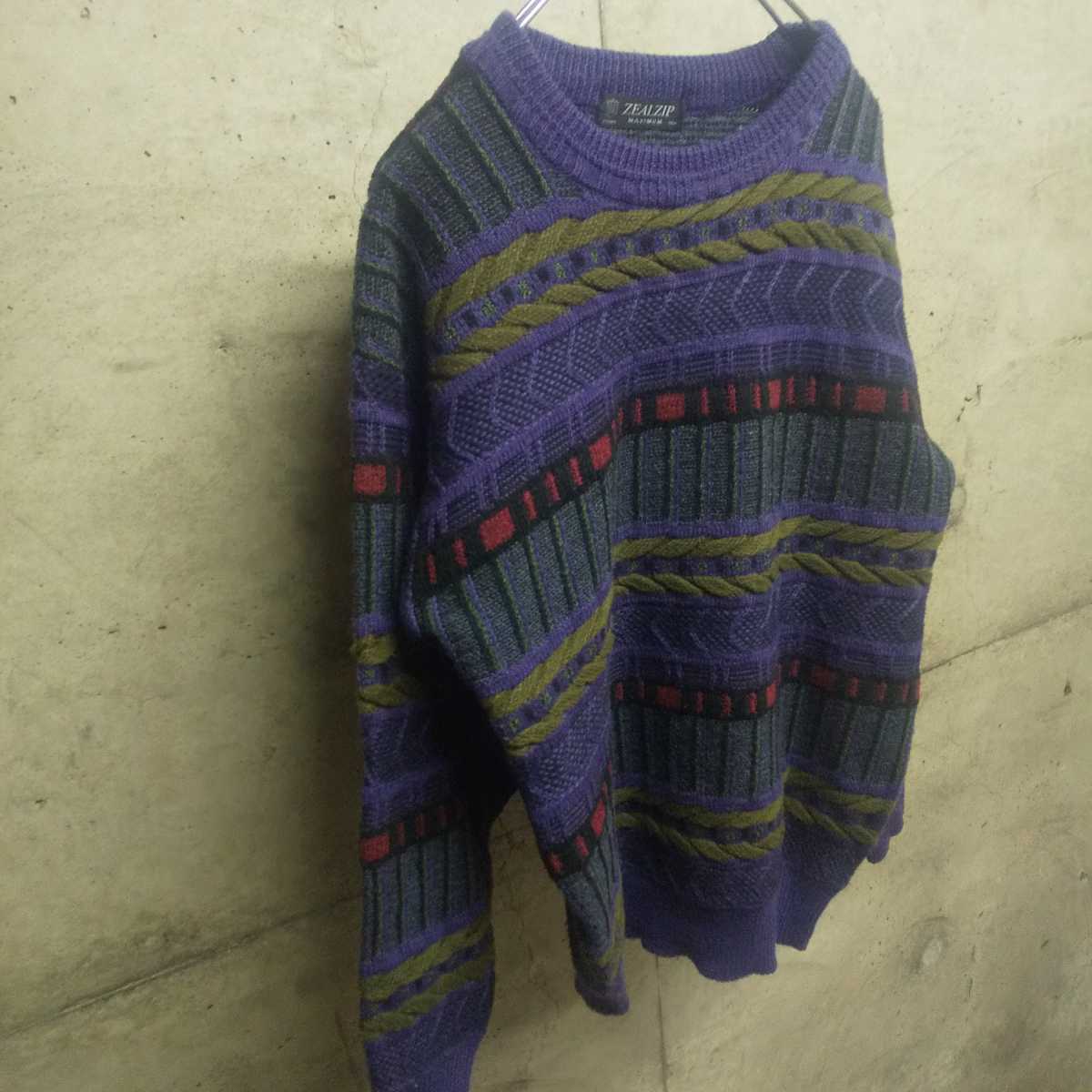 3Dニット 立体編み 総柄 セーター 古着 used 90s coogi風 knit ニット vintage _画像5