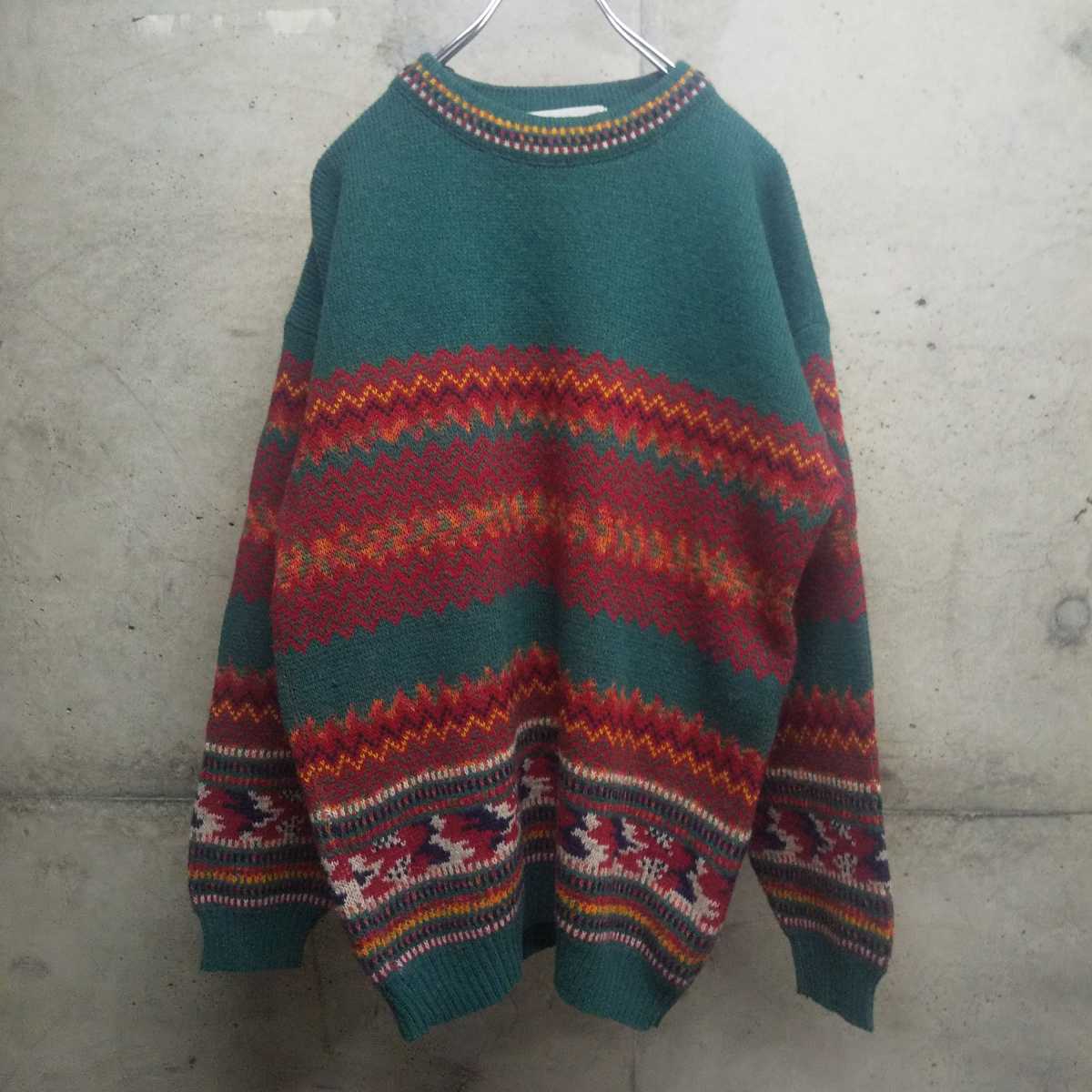 90s ヴィンテージ ニット 総柄 フランス製 1点モノ レトロ vintage ユーロ ビンテージ france used 古着 セーター knit _画像1