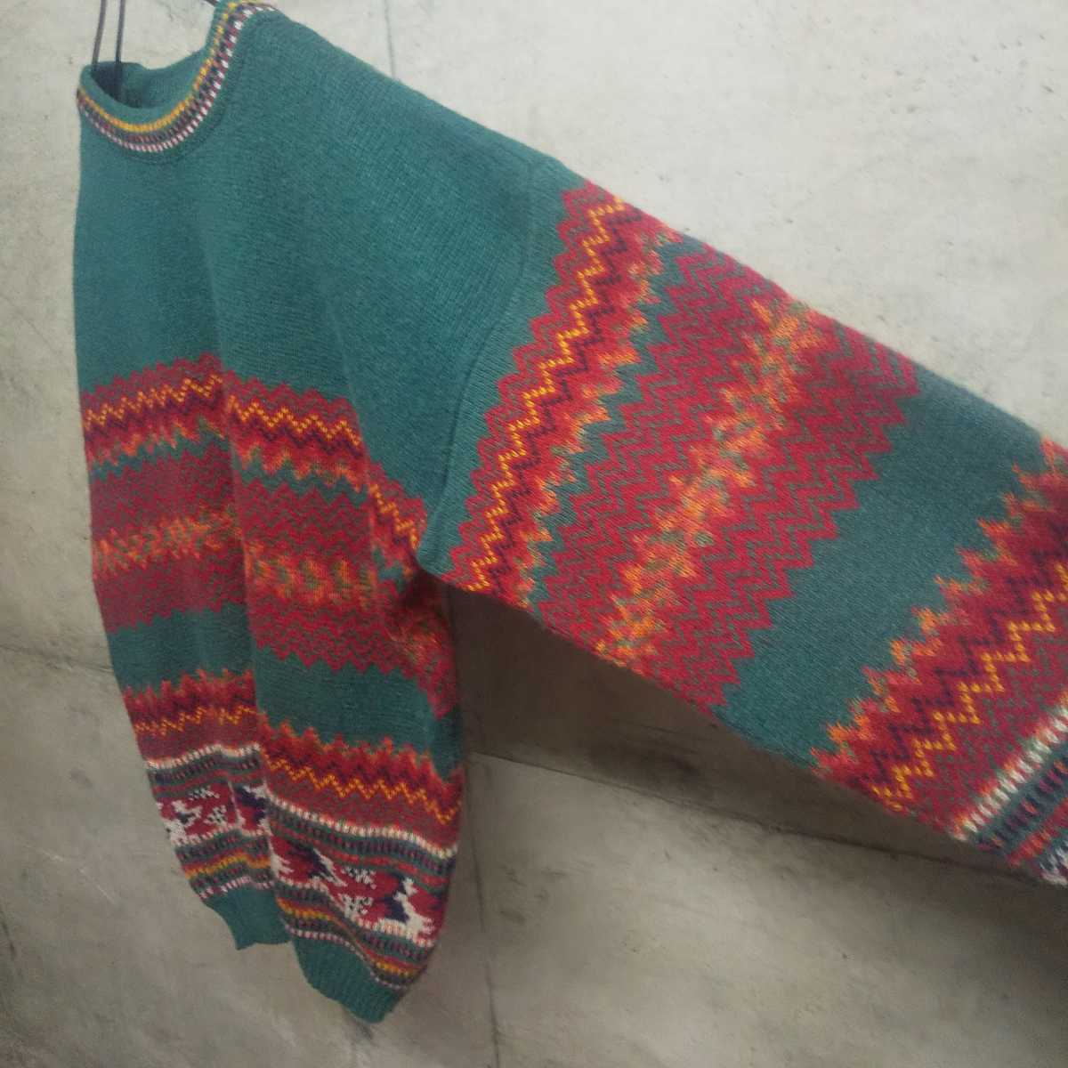 90s ヴィンテージ ニット 総柄 フランス製 1点モノ レトロ vintage ユーロ ビンテージ france used 古着 セーター knit _画像4