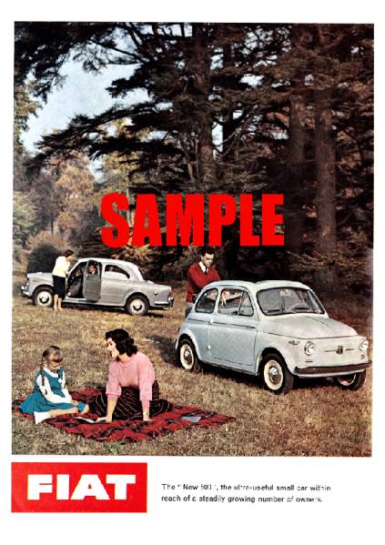 *1958 year. automobile advertisement Fiat 500 FIAT