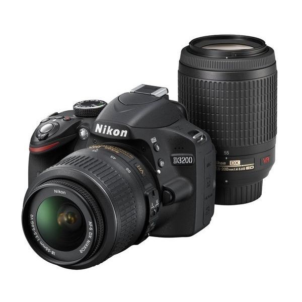 素晴らしい 18-55mm D3200 Nikon 美品 １年保証 中古 / ダブルズームキット ブラック 55-200mm ニコン