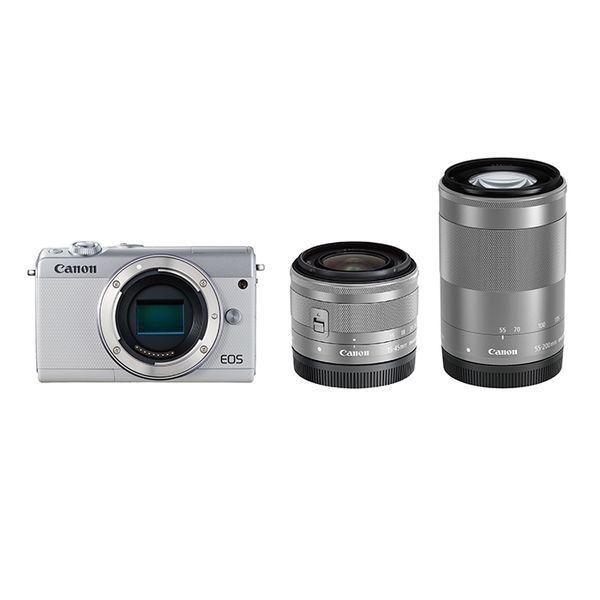 中古 １年保証 美品 Canon EOS M100 ダブルズームキット 15-45mm IS STM + 55-200mm IS STM ホワイト_画像1