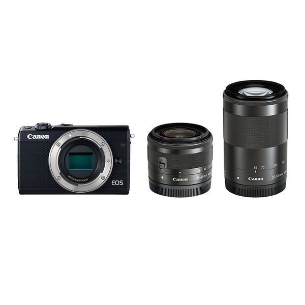  used 1 year guarantee beautiful goods Canon EOS M100 double zoom kit 15-45mm IS STM + 55-200mm IS STM black 