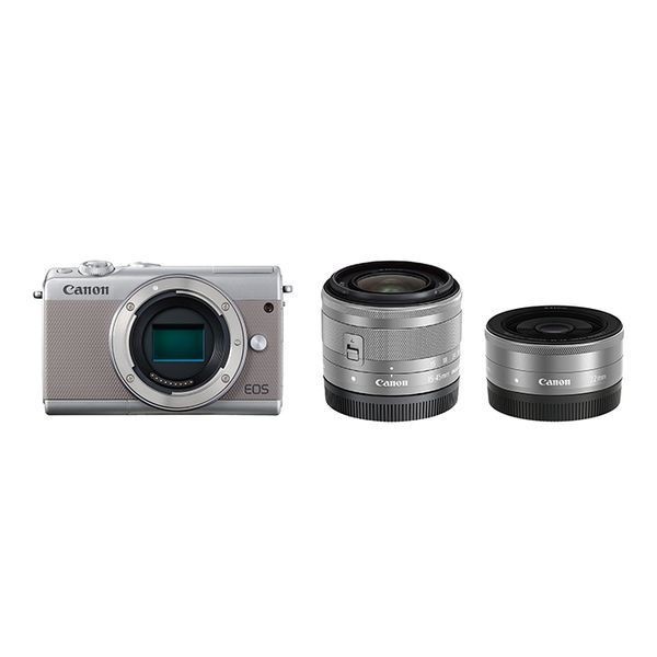 中古 １年保証 美品 Canon EOS M100 ダブルレンズキット 15-45mm IS STM + 22mm F2 STM グレー